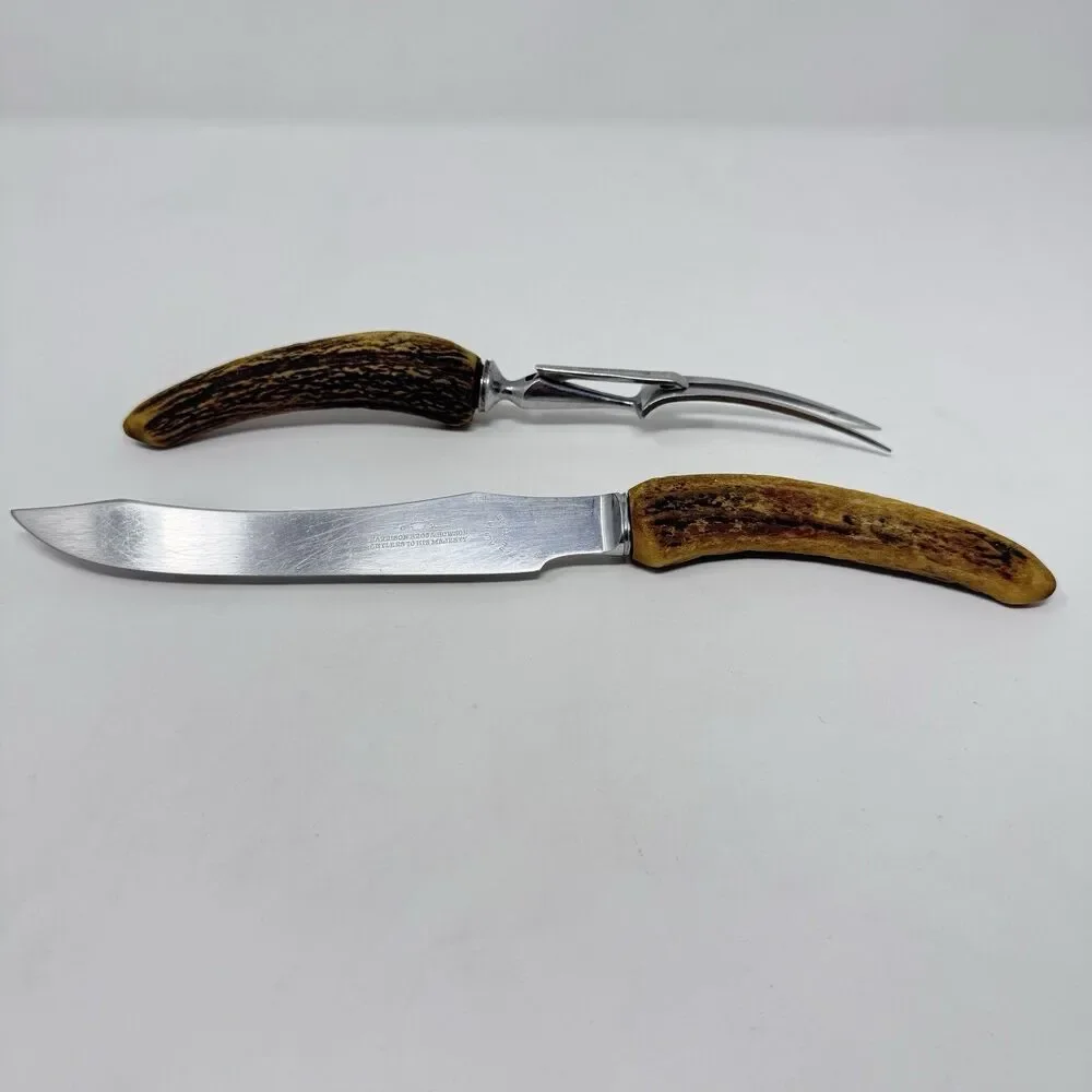 Vintage Sheffield Harrison Bros & Howson Cutlers to His Majesty Carving Set Stag